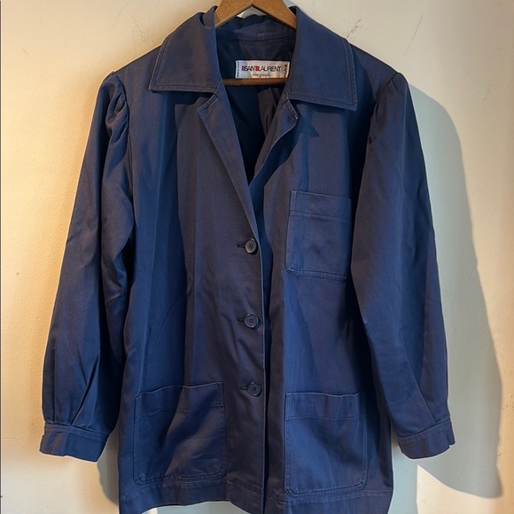 Vintage Saint Laurent Rive Gauche Women's Blue Twill Work Jacket - Picture 1 of 6